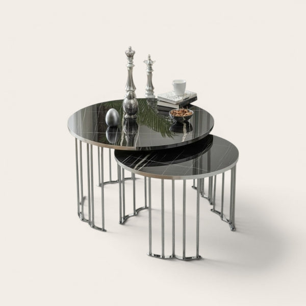Runt svart 1+1 silver Soffbord Svart silver