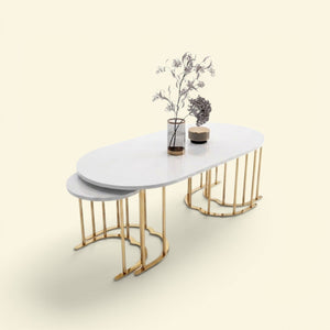 Tokyo 2+1 Vit  Guld Oval Soffbord