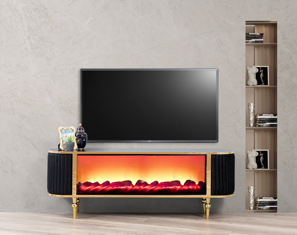 Atina TV-bänk med braskamin – Range Home