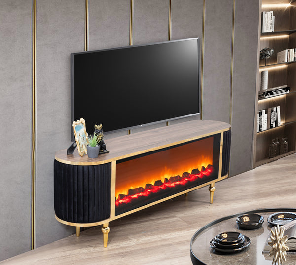 Atina TV-bänk med braskamin – Range Home
