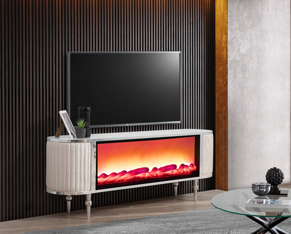 Atina TV-bänk med braskamin – Range Home