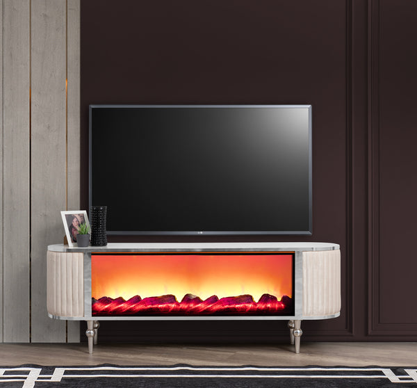 Atina TV-bänk med braskamin – Range Home