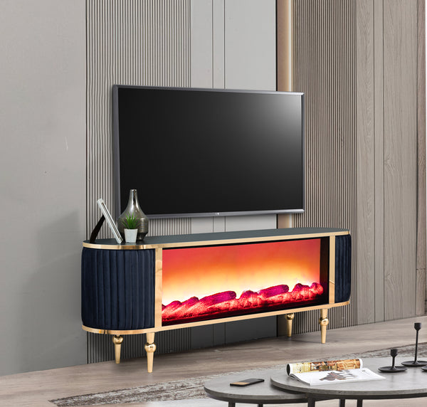 Atina TV-bänk med braskamin – Range Home