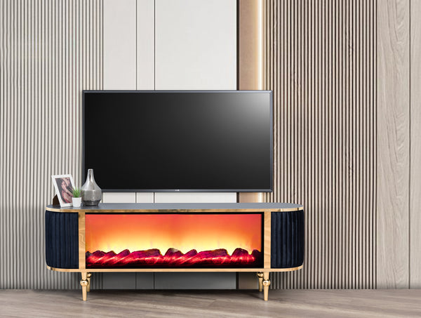Atina TV-bänk med braskamin – Range Home