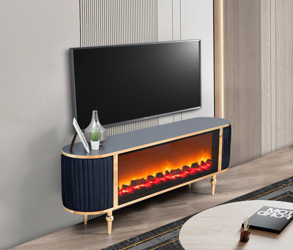 Atina TV-bänk med braskamin – Range Home