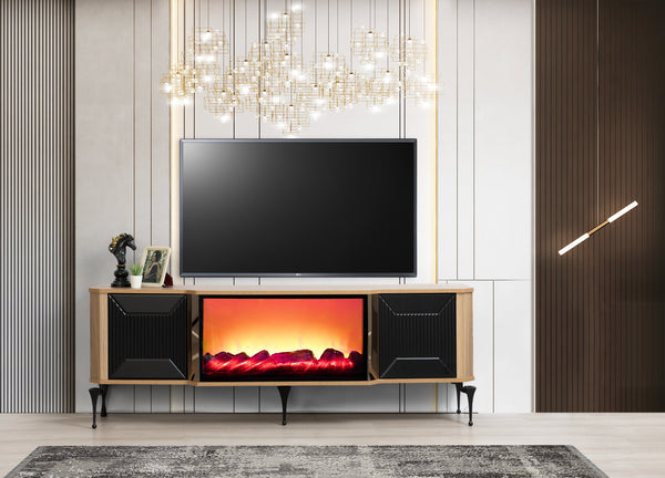 Belgrad TV-bänk med braskamin – Range Home