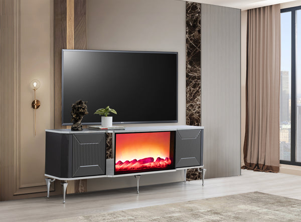 Belgrad TV-bänk med braskamin – Range Home
