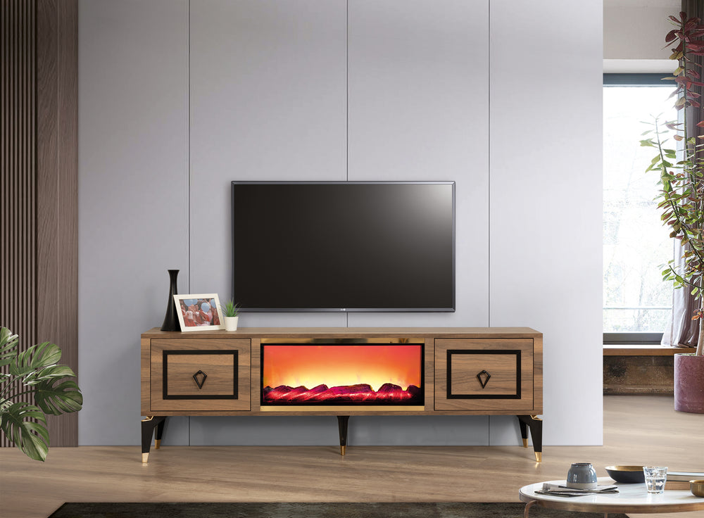 Milano TV-bänk med braskamin – Range Home