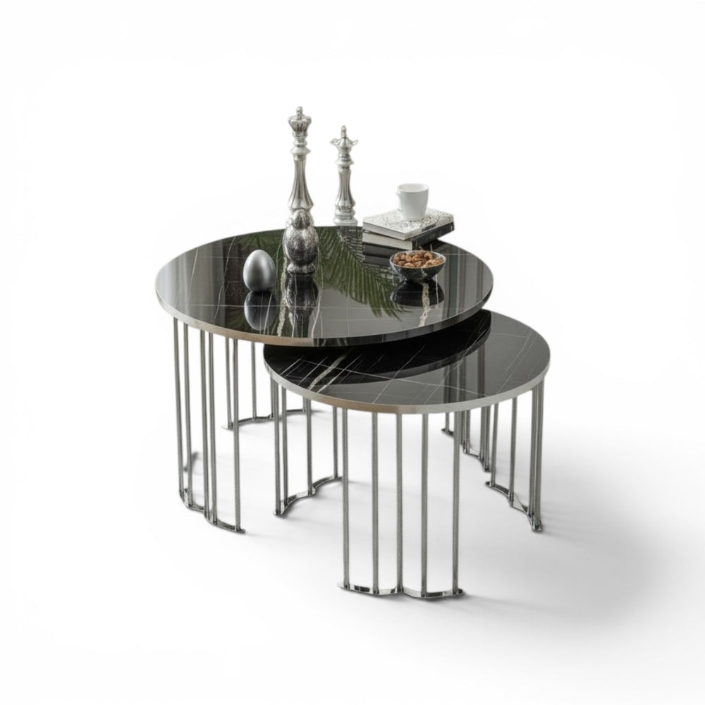 Runt svart 1+1 silver Soffbord Svart silver