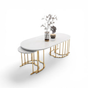 Tokyo 2+1 Vit  Guld Oval Soffbord