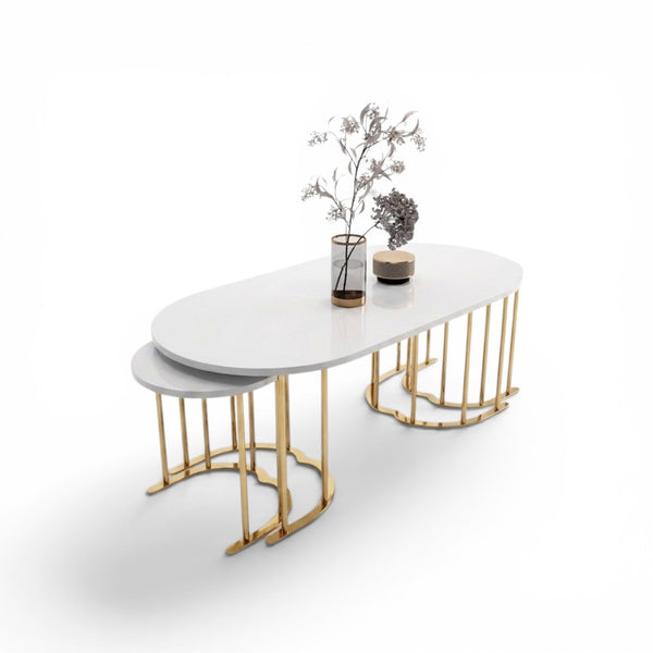 Tokyo 2+1 Vit  Guld Oval Soffbord