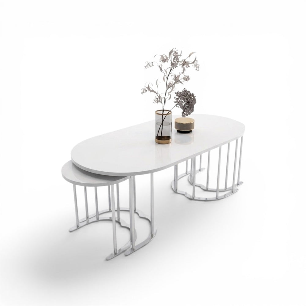 Tokyo 2+1 Vit  Silver Oval Soffbord