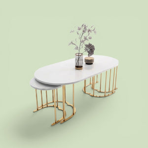 Tokyo 2+1 Vit  Guld Oval Soffbord