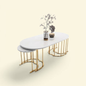 Tokyo 2+1 Vit  Guld Oval Soffbord