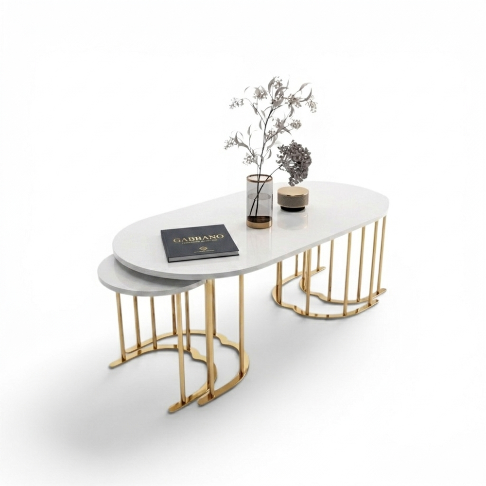 Tokyo 2+1 Vit  Guld Oval Soffbord