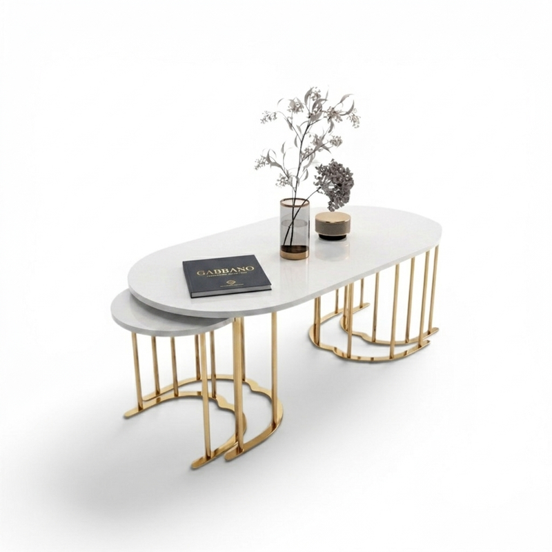 Tokyo 2+1 Vit  Guld Oval Soffbord