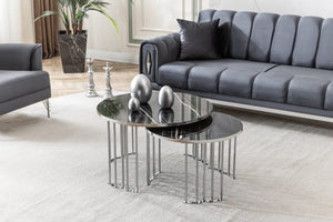 Runt svart 1+1 silver Soffbord