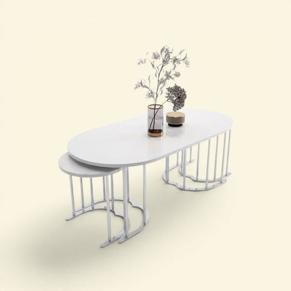 Tokyo 2+1 Vit  Silver Oval Soffbord