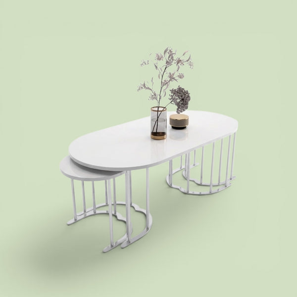 Tokyo 2+1 Vit  Silver Oval Soffbord