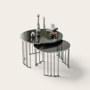 Runt svart 1+1 silver Soffbord